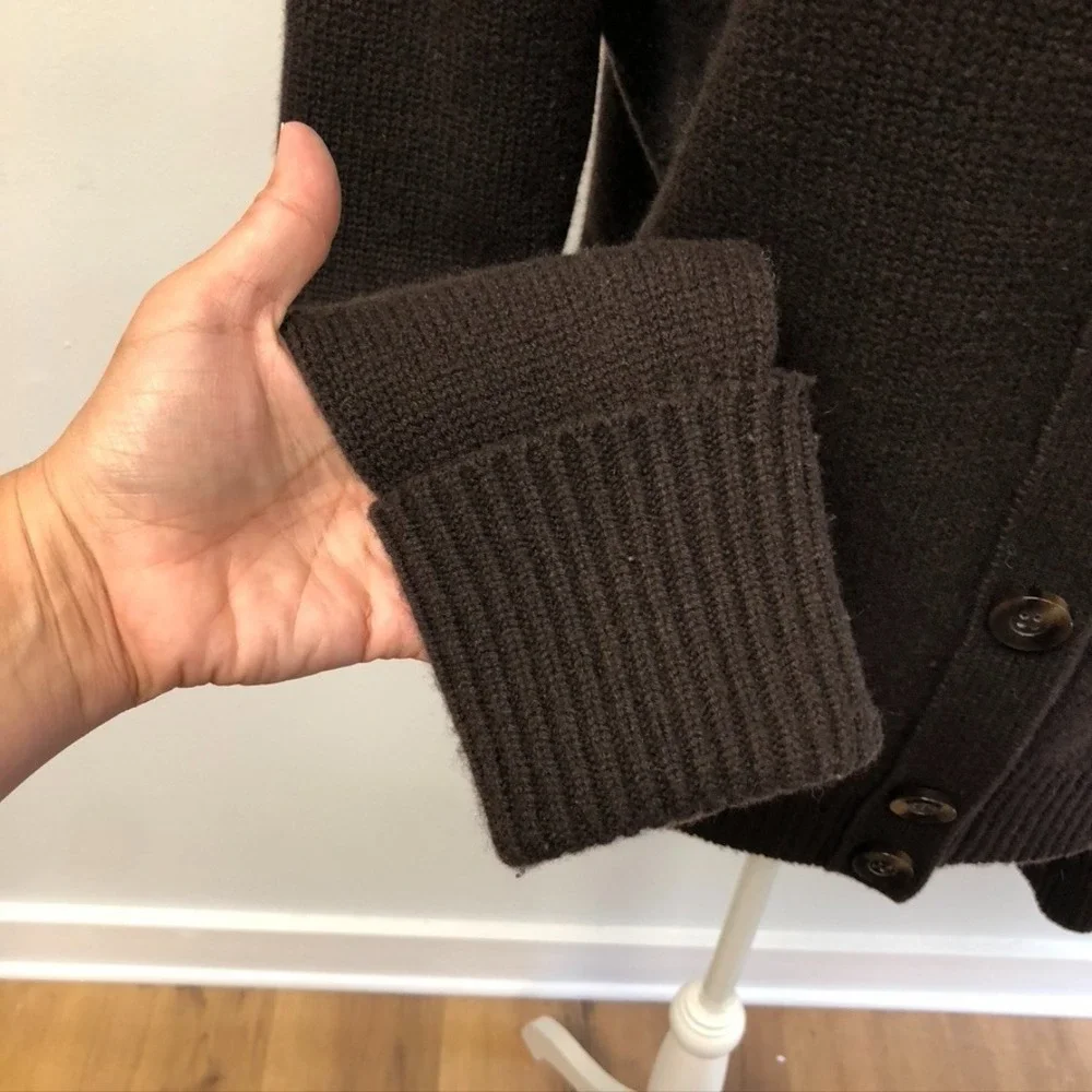 Henri‎ Bendel Wool Cashmere Cardigan Sweater Jumper Womens Large Brown Old Money